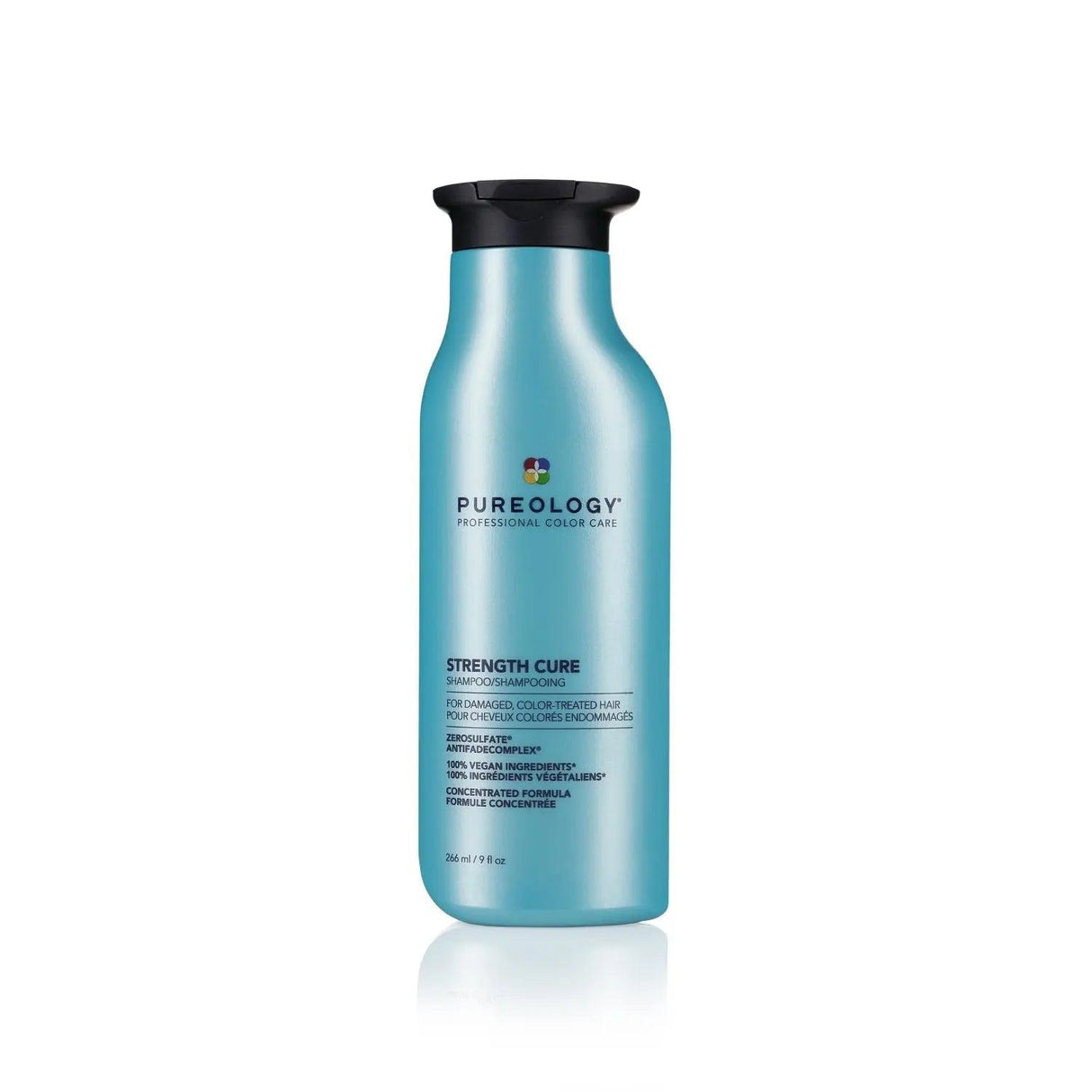 Pureology Strength Cure Shampoo bottle for damaged color-treated hair, sulfate-free and strengthening, 266 ml.