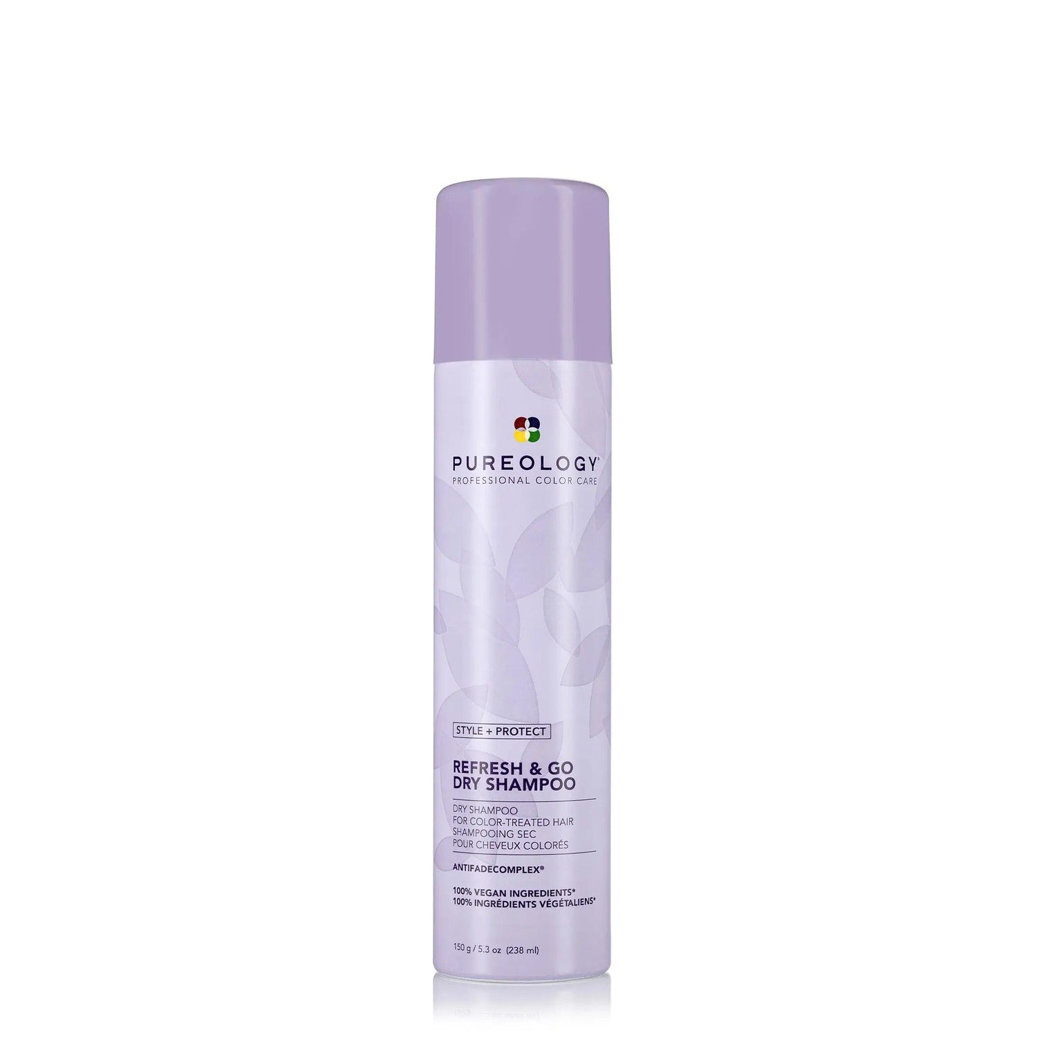 Pureology Refresh & Go Dry Shampoo for color-treated hair, offers soft texture and shine, professional salon-quality styling product.