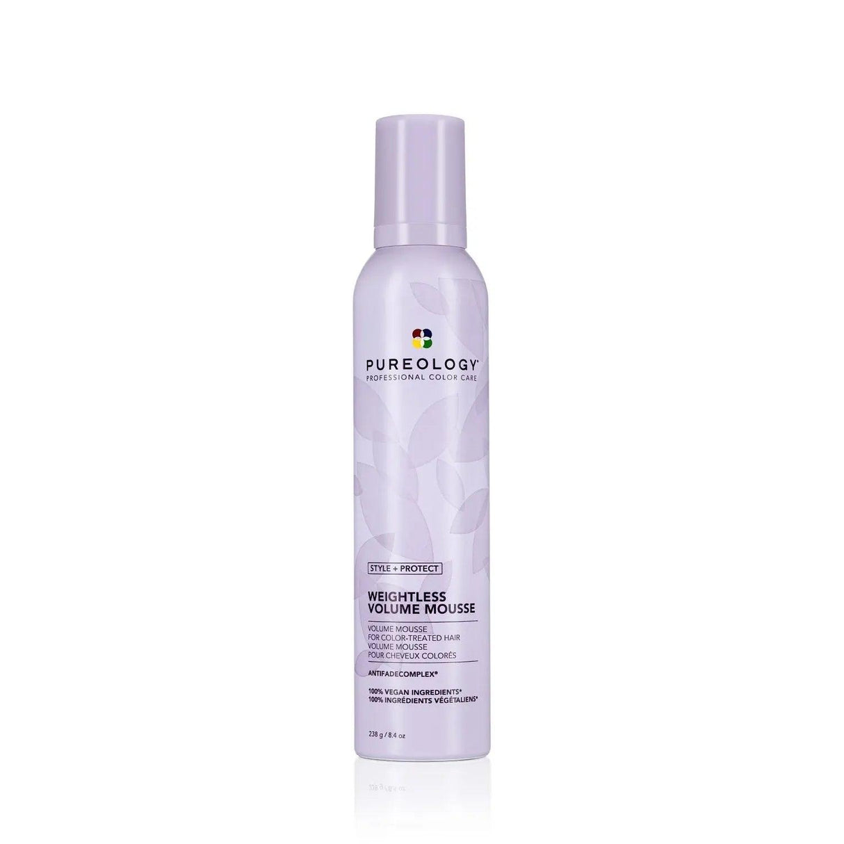 Pureology Style + Protect Weightless Volume Mousse bottle, volumizing mousse for fine hair, light lift and shine.