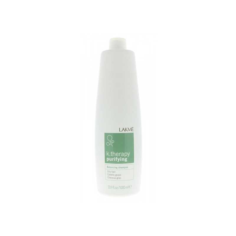 Purifying Shampoo bottle with mild cleansing formula, balances scalp oil, enriched with Zermatt glacier minerals for soothing effect.