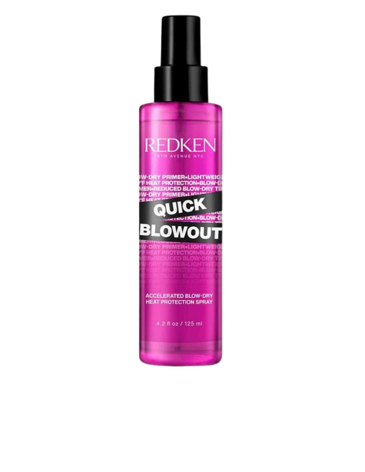 Redken Quick Blowout lightweight spray for faster blow-drying and heat protection, suitable for all hair types and textures.