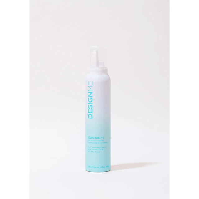 Design.Me Quickie.Me Dry Shampoo Foam bottle eliminates oils and odors, non-greasy, no water needed, revitalizes hair volume.