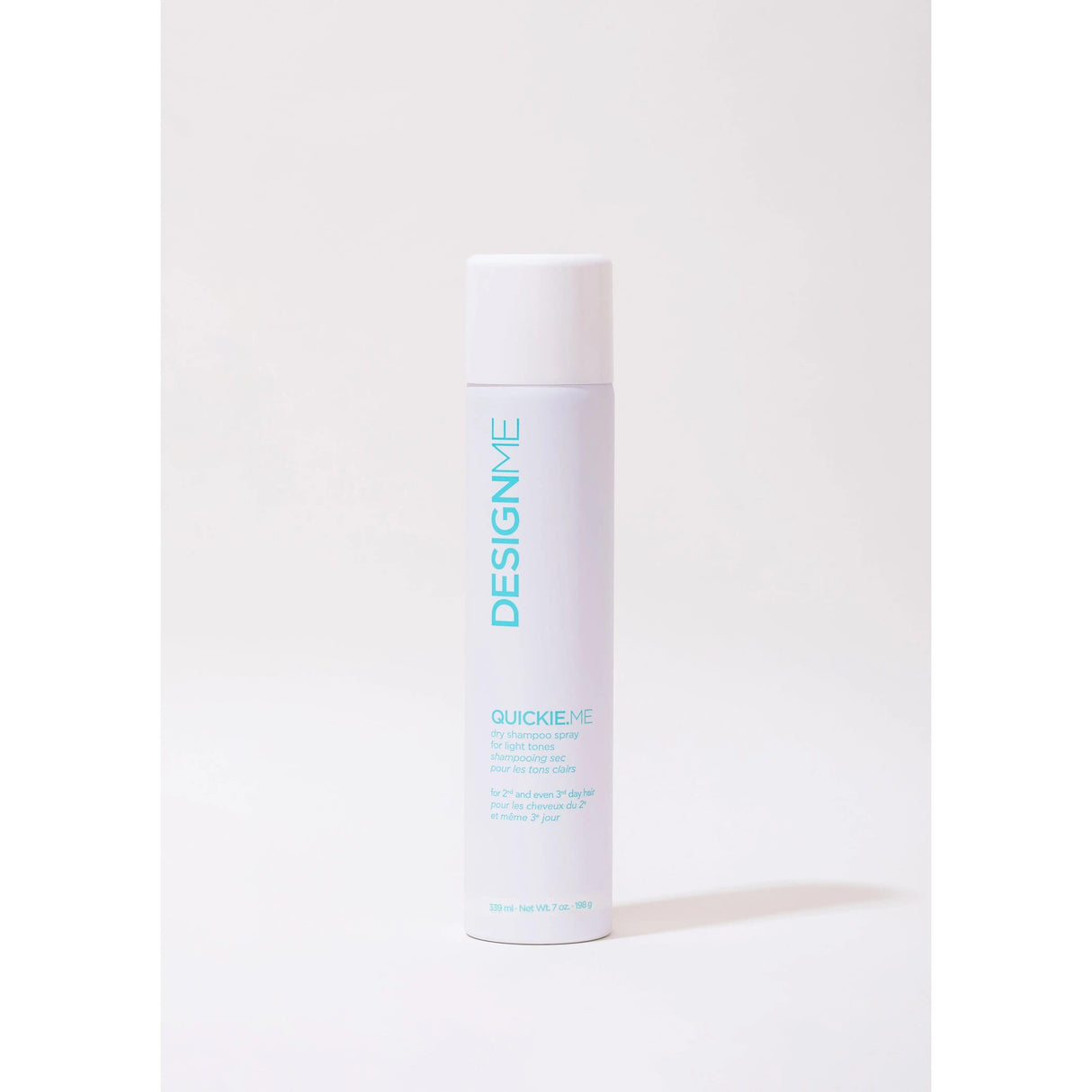 Quickie.Me Dry Shampoo for Light Tones bottle by Design.Me, rice starch base for oil absorption and volumizing refresh.