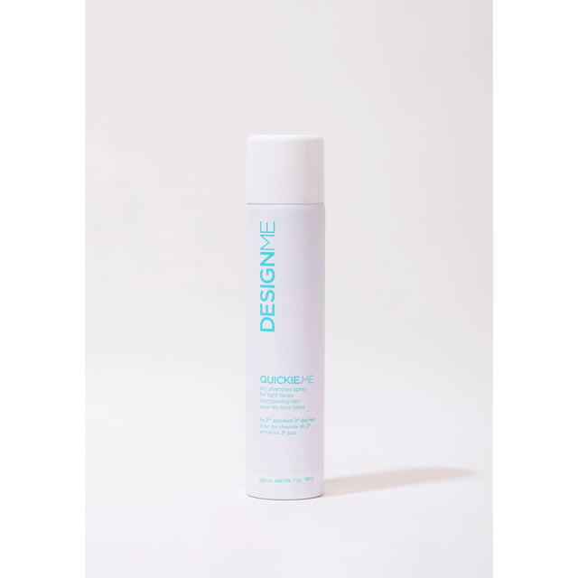 Quickie.Me Dry Shampoo for Light Tones bottle by Design.Me, rice starch base for oil absorption and volumizing refresh.