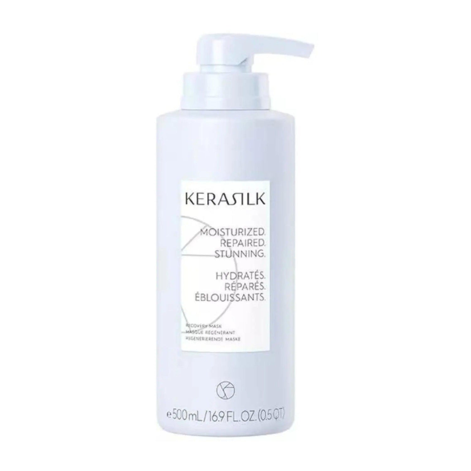 Kerasilk Recovery Mask bottle for hydrating, nourishing damaged hair, ideal for dry and chemically-treated hair.