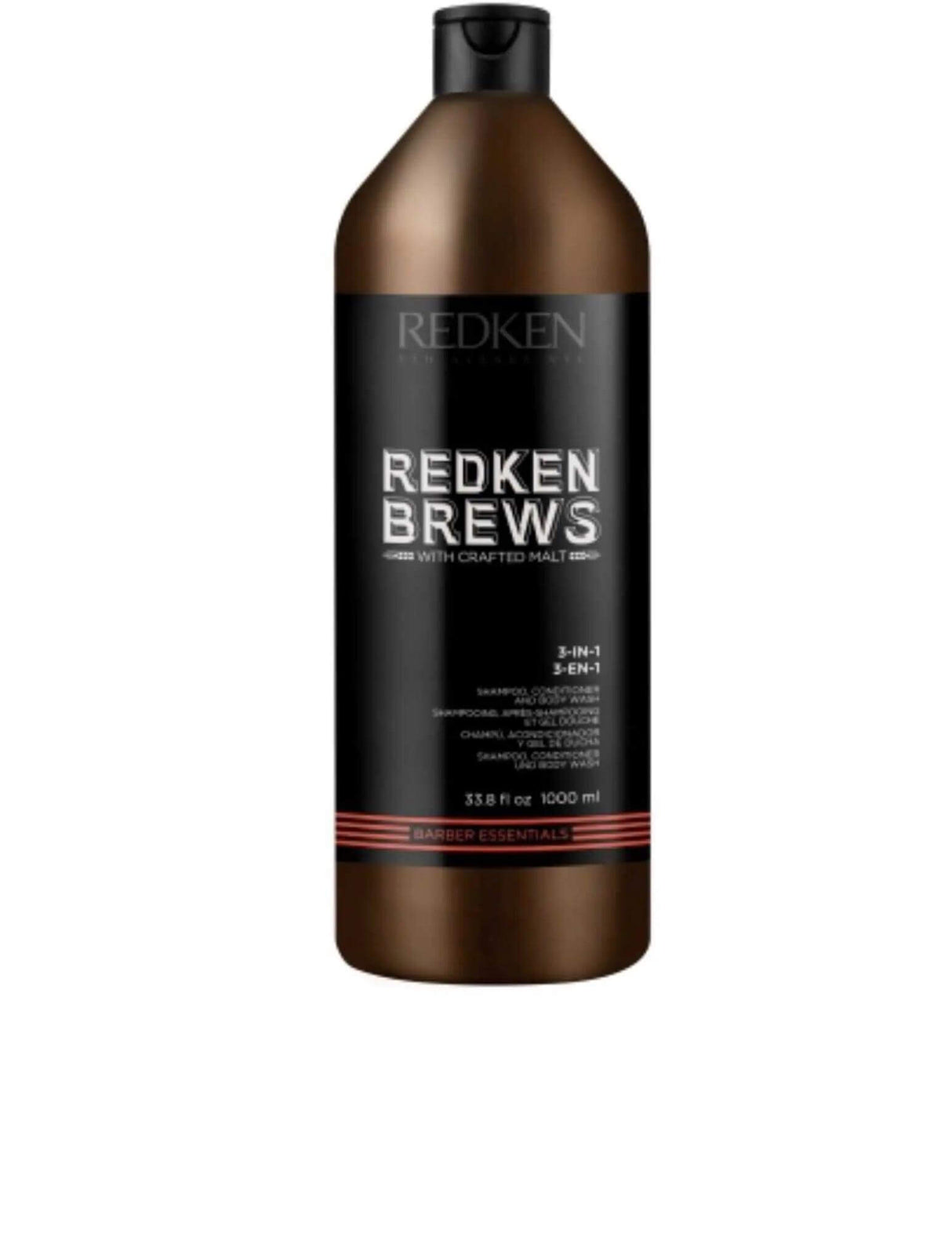 Redken Brews 3 In 1 Shampoo - 1L bottle for men, versatile grooming with shampoo, conditioner, and body wash formula.