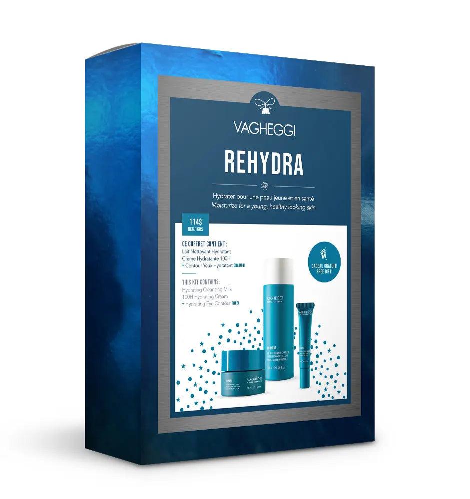 Rehydra Milk Christmas Gift Set with Moisturizing Cleansing Milk, 100H Moisturizing Cream, and Eye Contour for hydrated skin.
