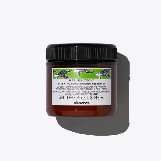 Renewing Conditioning Treatment jar, 250ml, for nourishing and hydrating scalp and hair, promoting longevity and shine without added weight.