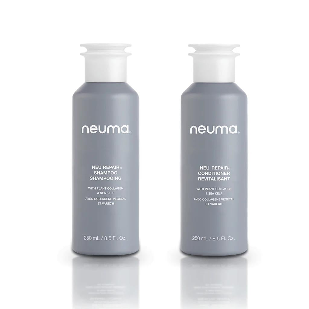 Neu Repair Duo Shampoo and Conditioner set, 250 mL each, for hair nourishment, repair, strengthening, and hydration.