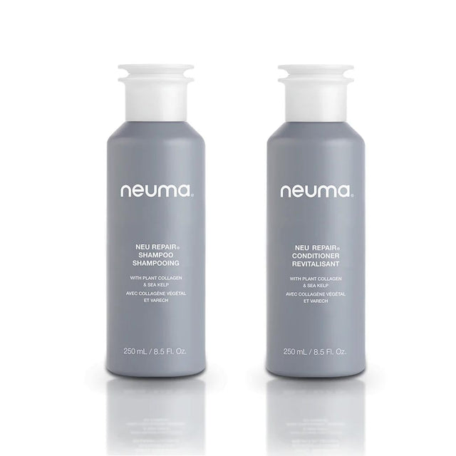 Neu Repair Duo Shampoo and Conditioner set, 250 mL each, for hair nourishment, repair, strengthening, and hydration.