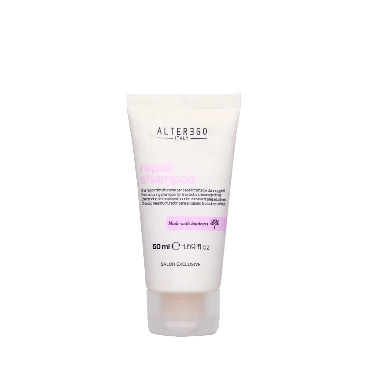 Alter Ego Italy Repair Shampoo 50ml tube for damaged hair, sulphate-free, strengthens hair structure, shiny and healthy results.