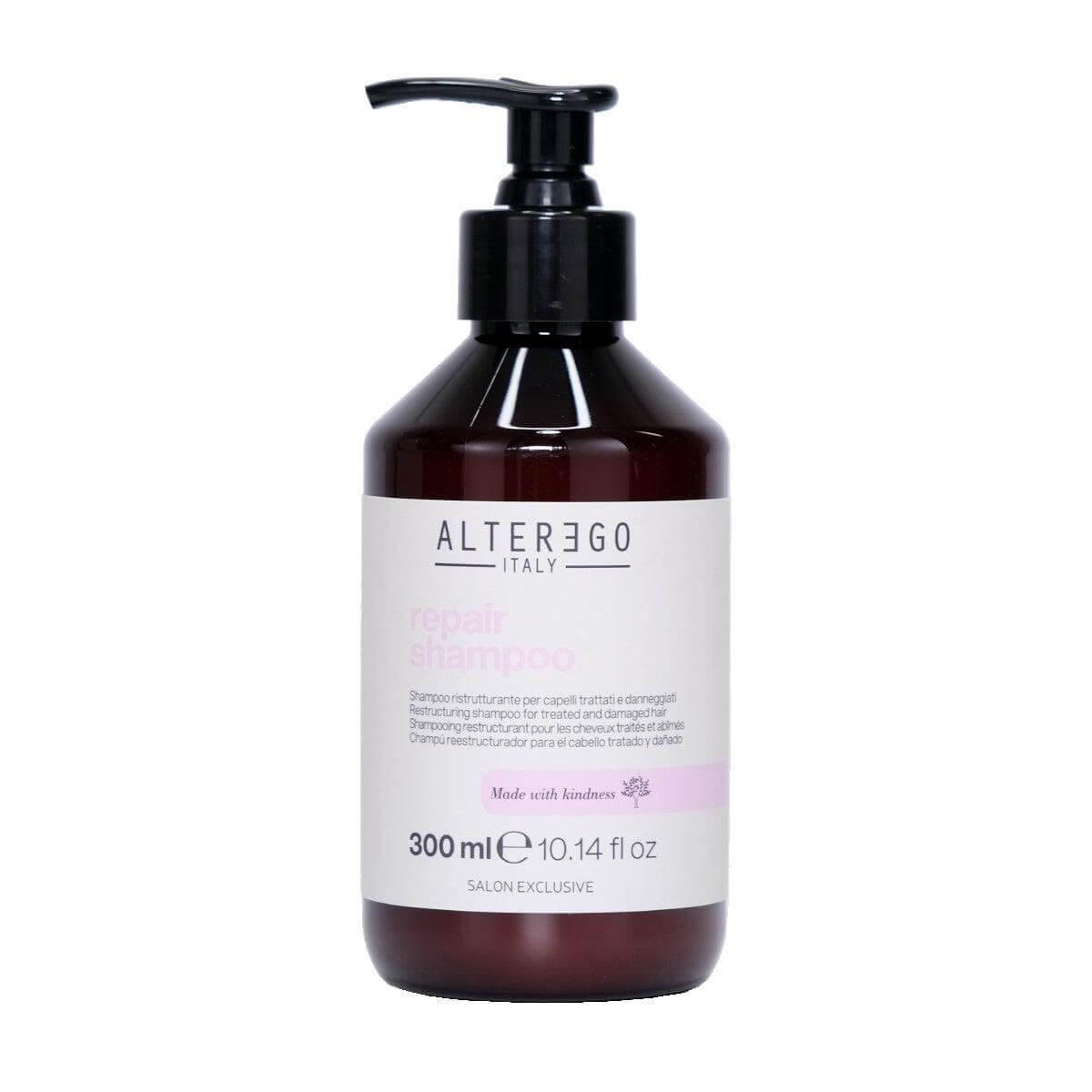 Alter Ego Italy Repair Shampoo bottle for strong, healthy hair, free from sulphates, parabens, petrolatum, and silicones.