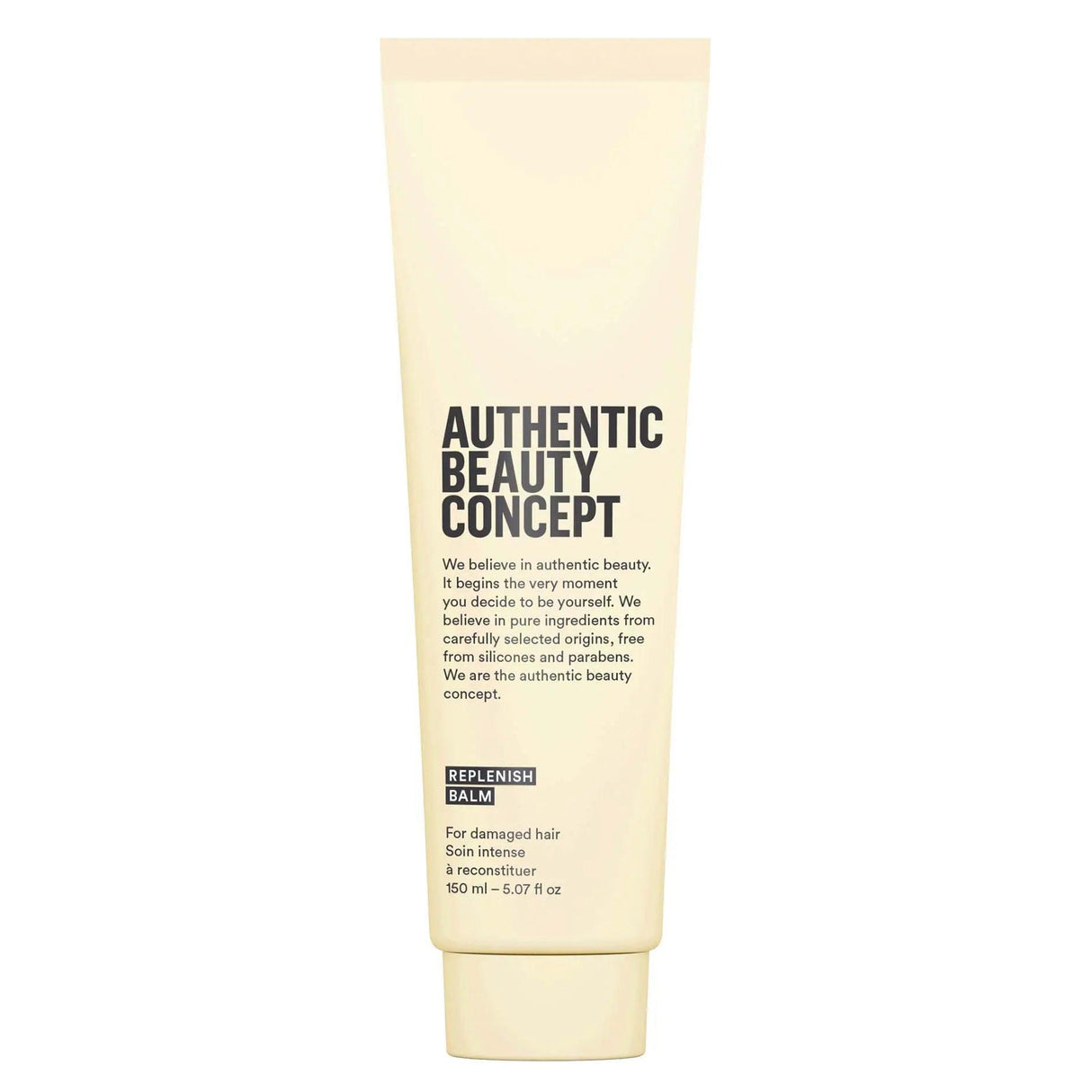 Authentic Beauty Concept Replenish Balm for damaged hair, vegan, cruelty-free, silicone-free, paraben-free, strengthens and protects.