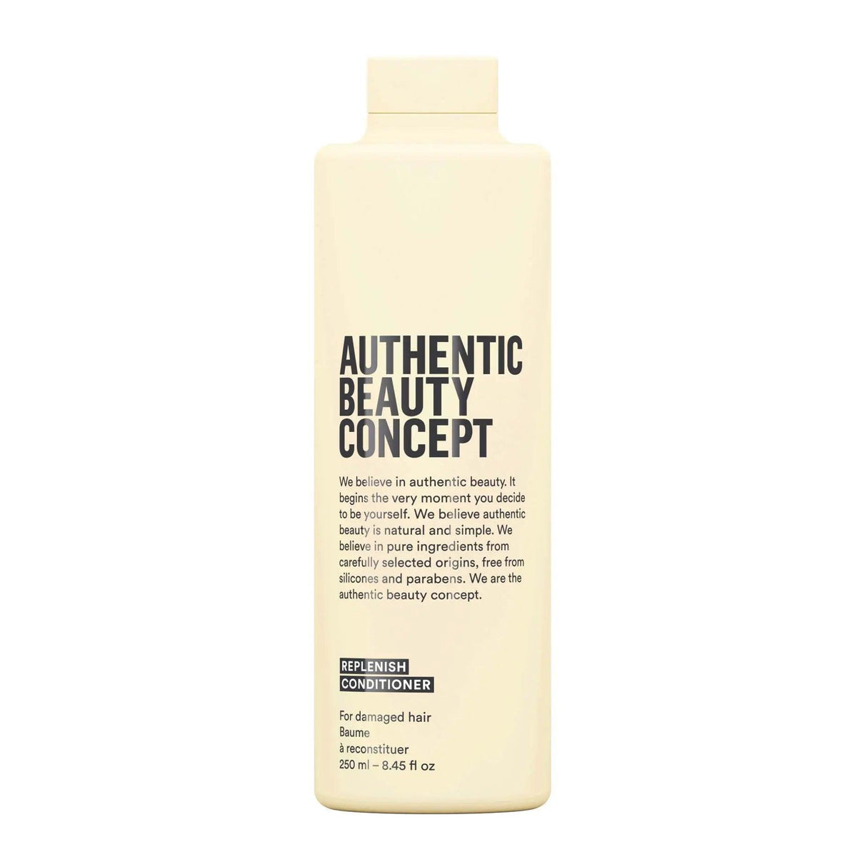 Replenish Conditioner by Authentic Beauty Concept for damaged hair, free from parabens and silicones, vegan, cruelty-free formula.