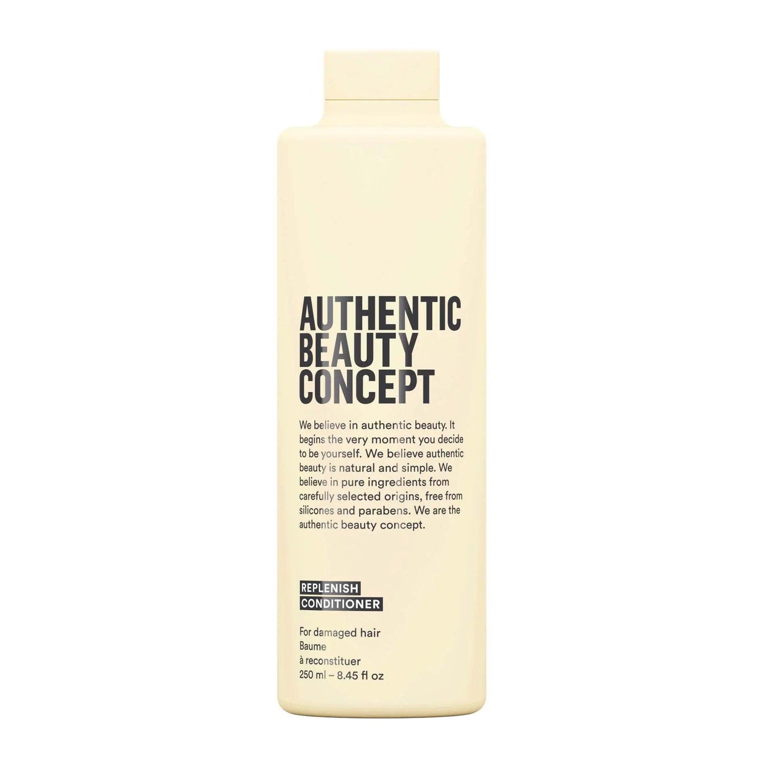 Replenish Conditioner by Authentic Beauty Concept for damaged hair, free from parabens and silicones, vegan, cruelty-free formula.