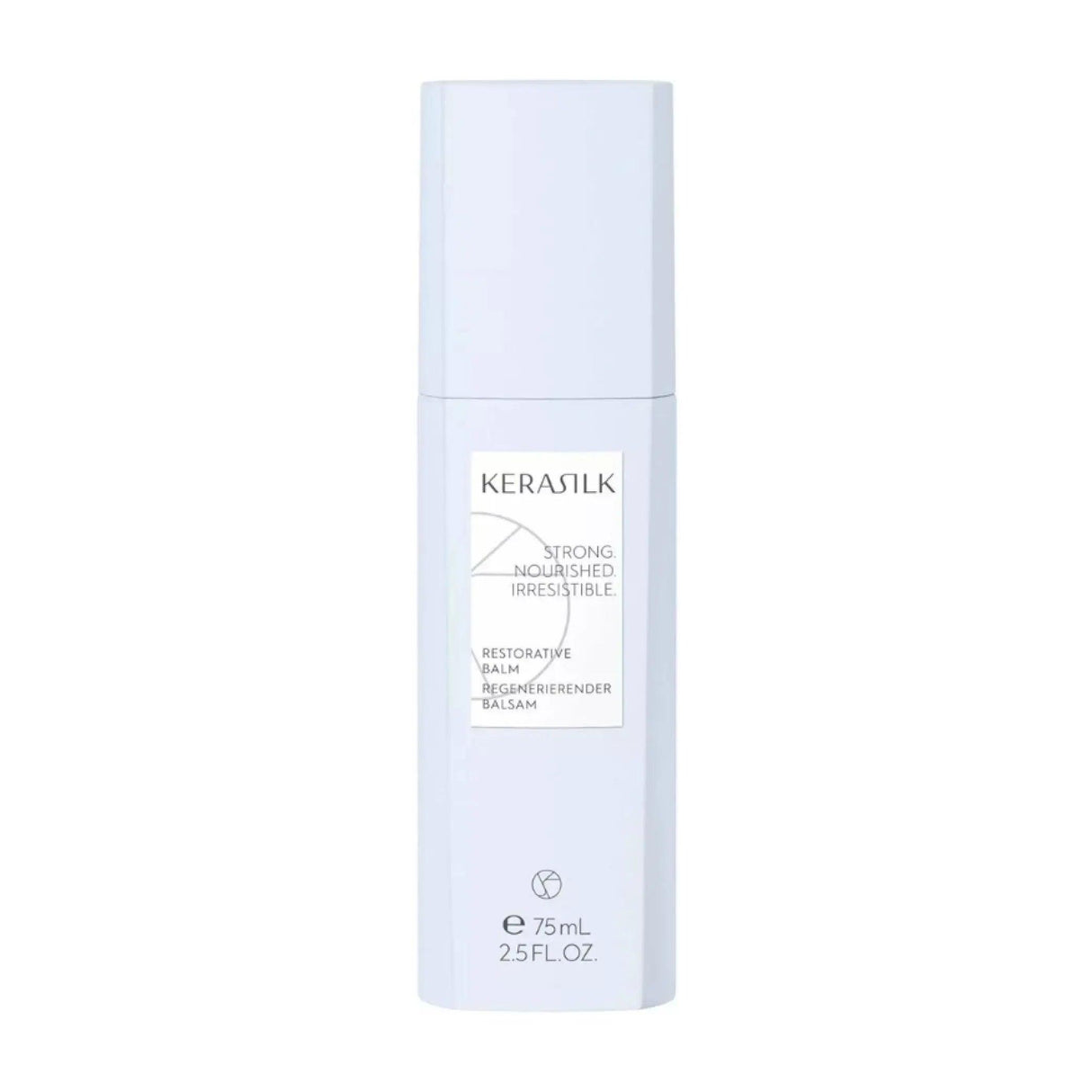 Goldwell Kerasilk Restorative Balm for damaged hair, 75ml bottle packaging, revitalizes and strengthens chemically treated hair.