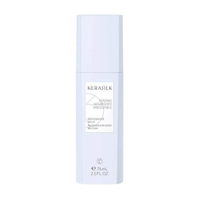 Goldwell Kerasilk Restorative Balm for damaged hair, 75ml bottle packaging, revitalizes and strengthens chemically treated hair.