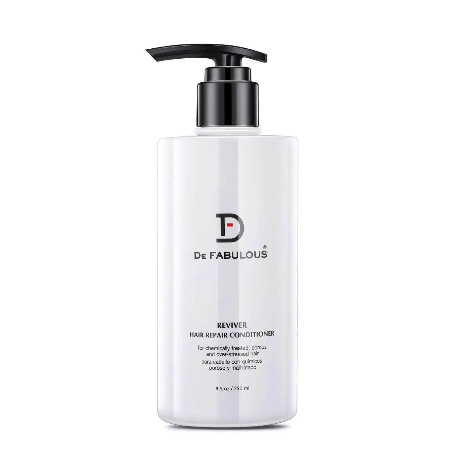 De Fabulous Reviver Hair Repair Conditioner bottle, 8.5 fl oz, for repairing and revitalizing damaged hair.