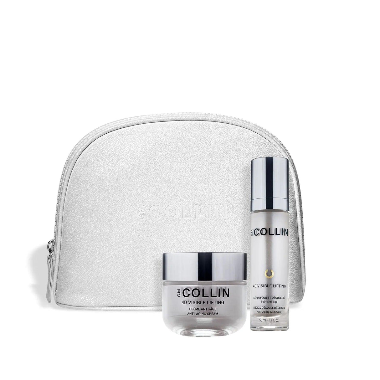 G.M. COLLIN 4D Visible Lifting contouring duo for neck, décolleté, and face; includes cream and serum with stylish case.