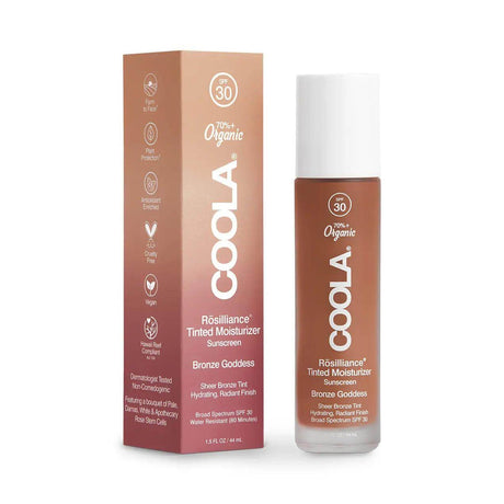 Rōsilliance® Tinted Moisturizer Organic Sunscreen SPF 30 in Bronze Goddess shade by Coola, providing radiant skin protection.