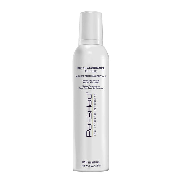 Royal Abundance Mousse for volume, shine, and soft hold infused with Signature Tea Complex in an 8 oz can.