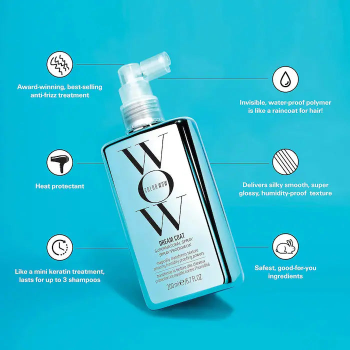 Dream Coat Supernatural Spray Anti-Frizz Treatment with award-winning formula and humidity-blocking technology for smooth hair.