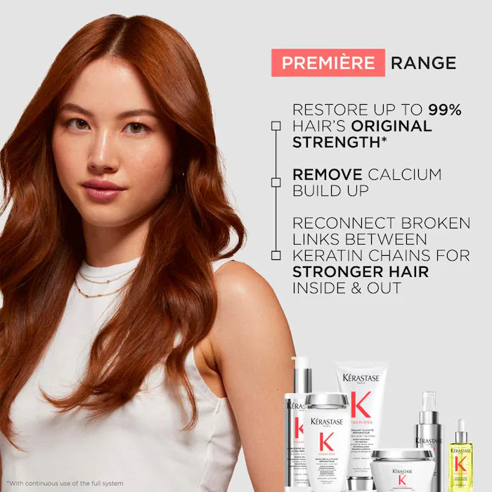 Première Repairing High Shine Oil for damaged hair features benefits like calcium removal and keratin strengthening for shine.