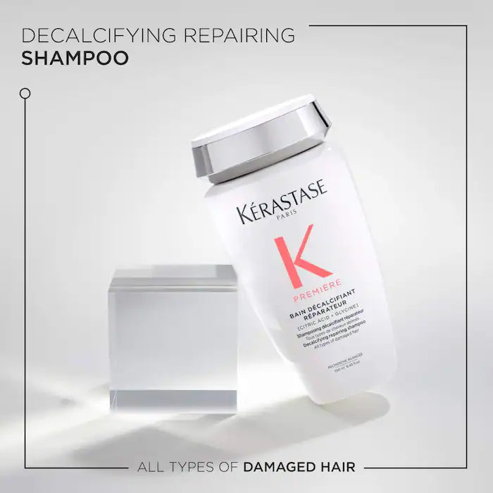 Kérastase Bain Décalcifiant Réparateur Shampoo for damaged hair, designed to remove calcium buildup and restore keratin for smooth hair.