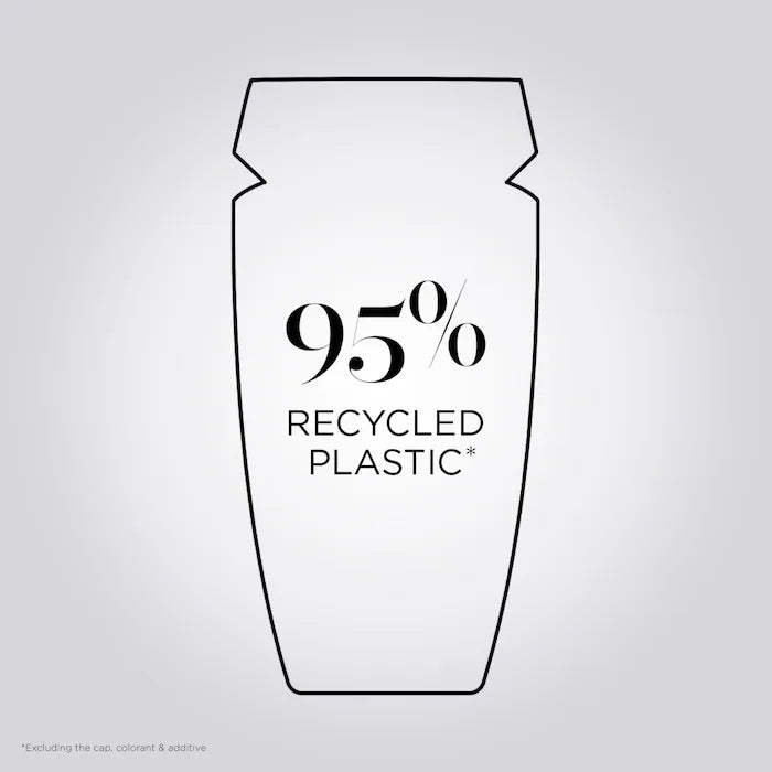 Shampoo bottle outline with text '95% Recycled Plastic' indicating eco-friendly packaging design.