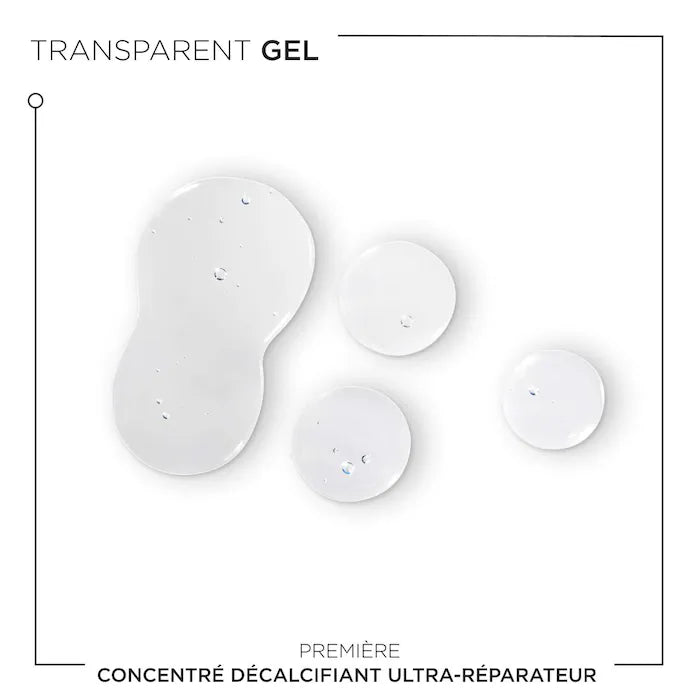 Transparent gel texture of hair treatment for damaged hair, eliminates calcium buildup.