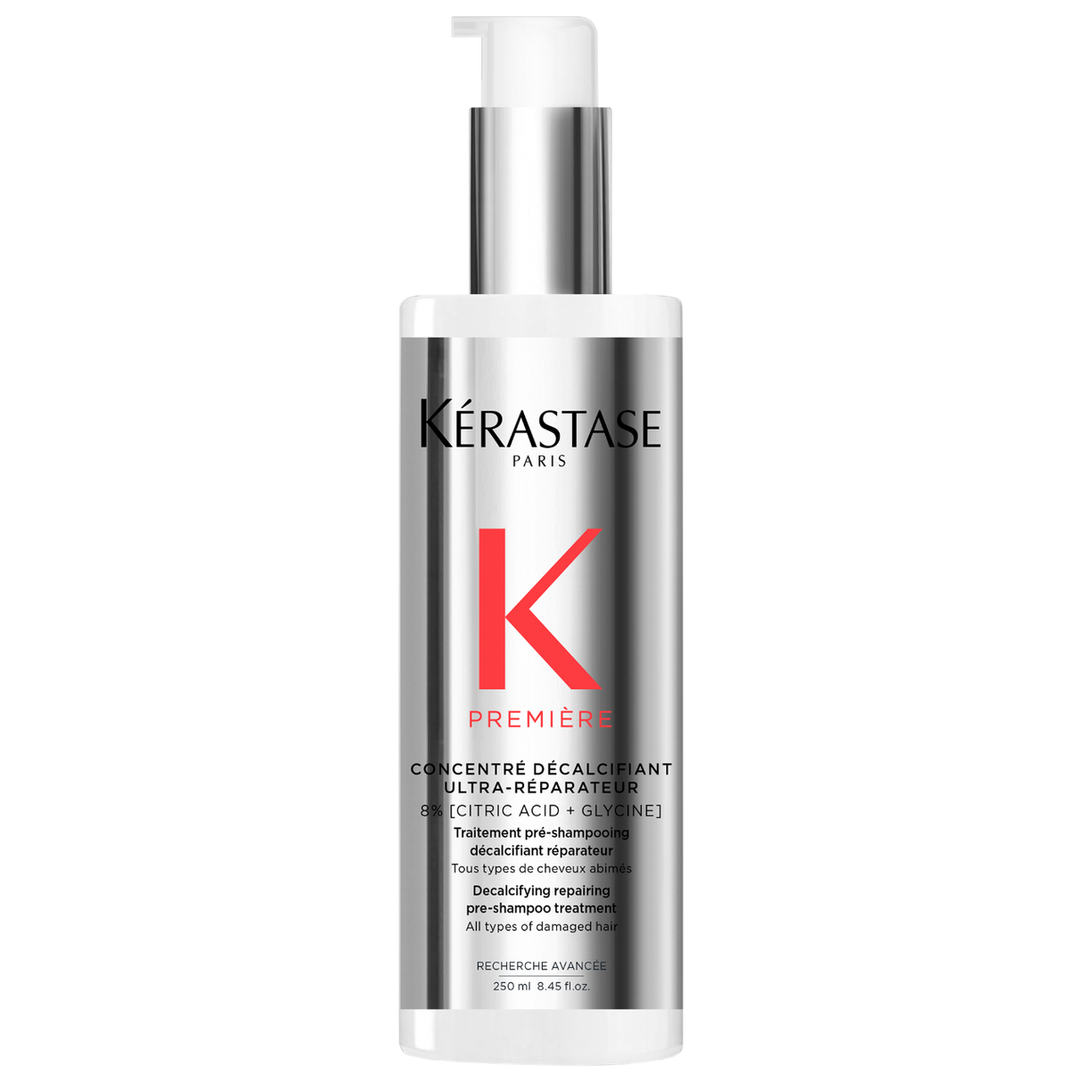 Kérastase Concentré Ultra-Réparateur hair treatment bottle for damaged hair, pre-shampoo, eliminates calcium buildup.