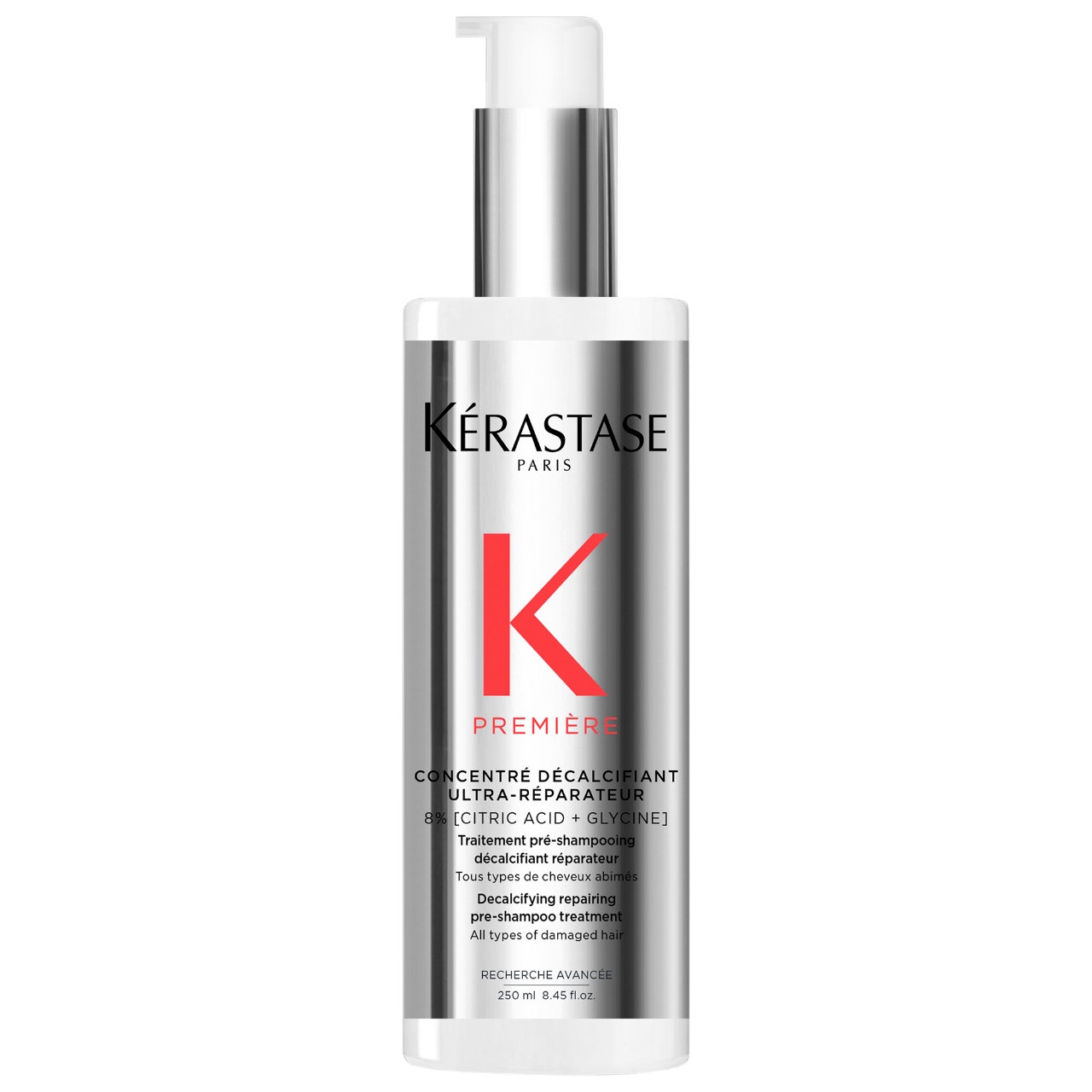 Kérastase Concentré Ultra-Réparateur hair treatment bottle for damaged hair, pre-shampoo, eliminates calcium buildup.