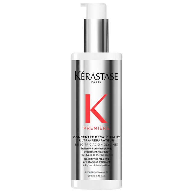 Kérastase Concentré Ultra-Réparateur hair treatment bottle for damaged hair, pre-shampoo, eliminates calcium buildup.