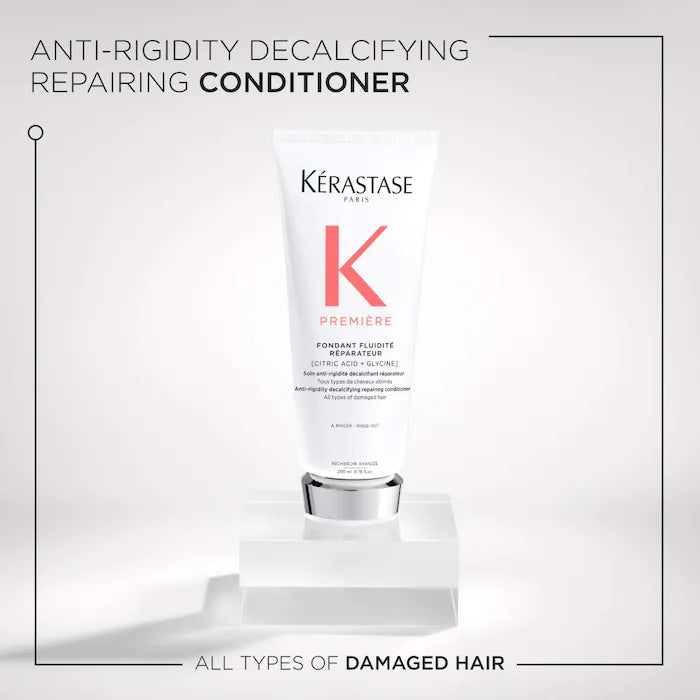 Kérastase Fondant Fluidité Réparateur Conditioner for damaged hair, anti-rigidity, decalcifying formula to restore elasticity.