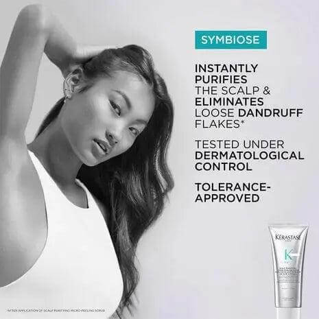 Kerastase Scalp Purifying Micro-Peeling Scrub for all hair types; eliminates loose dandruff flakes; dermatologically tested.