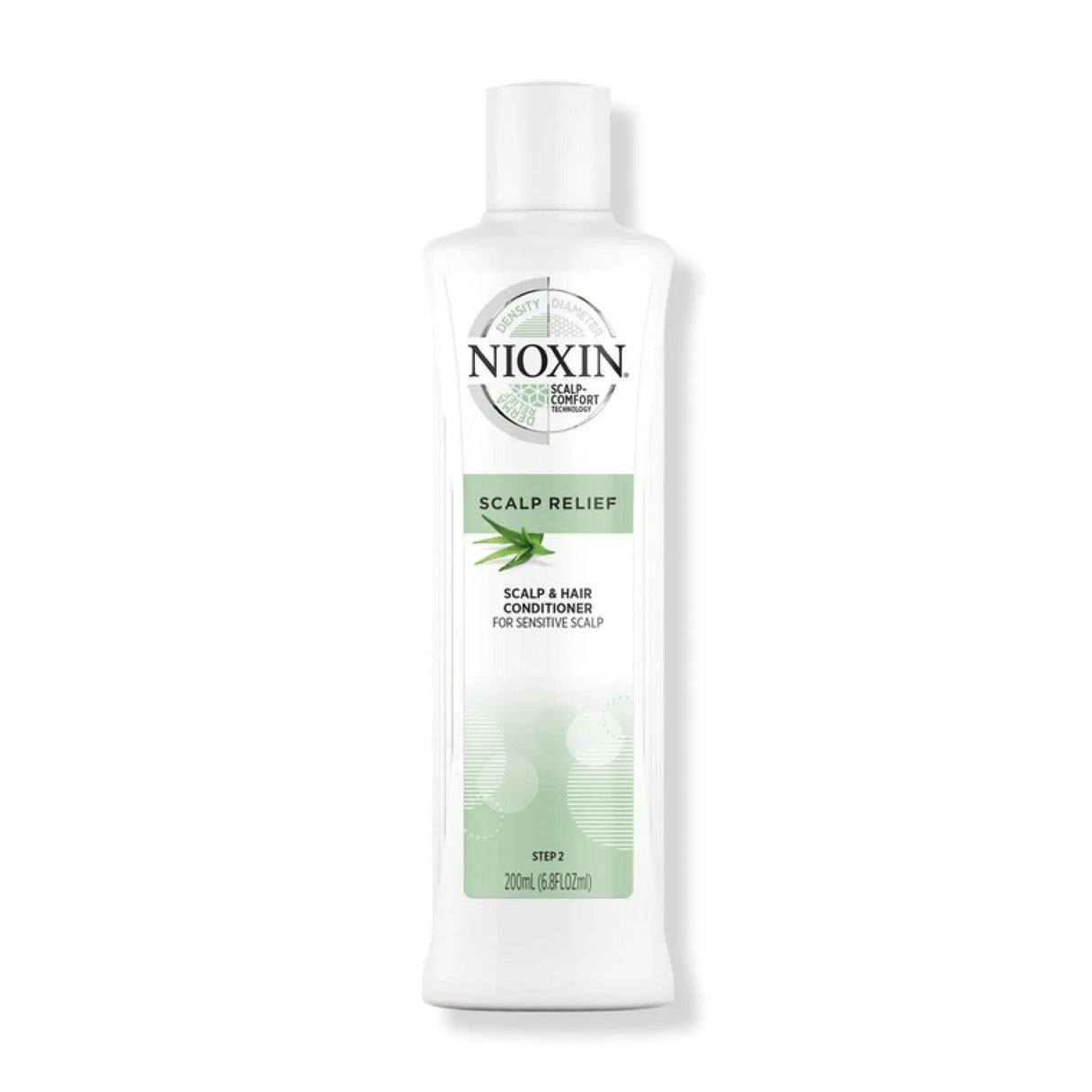 Nioxin Scalp Relief Comfort Conditioner, 200ml bottle, soothing scalp care with aloe vera, free from parabens and colorants.