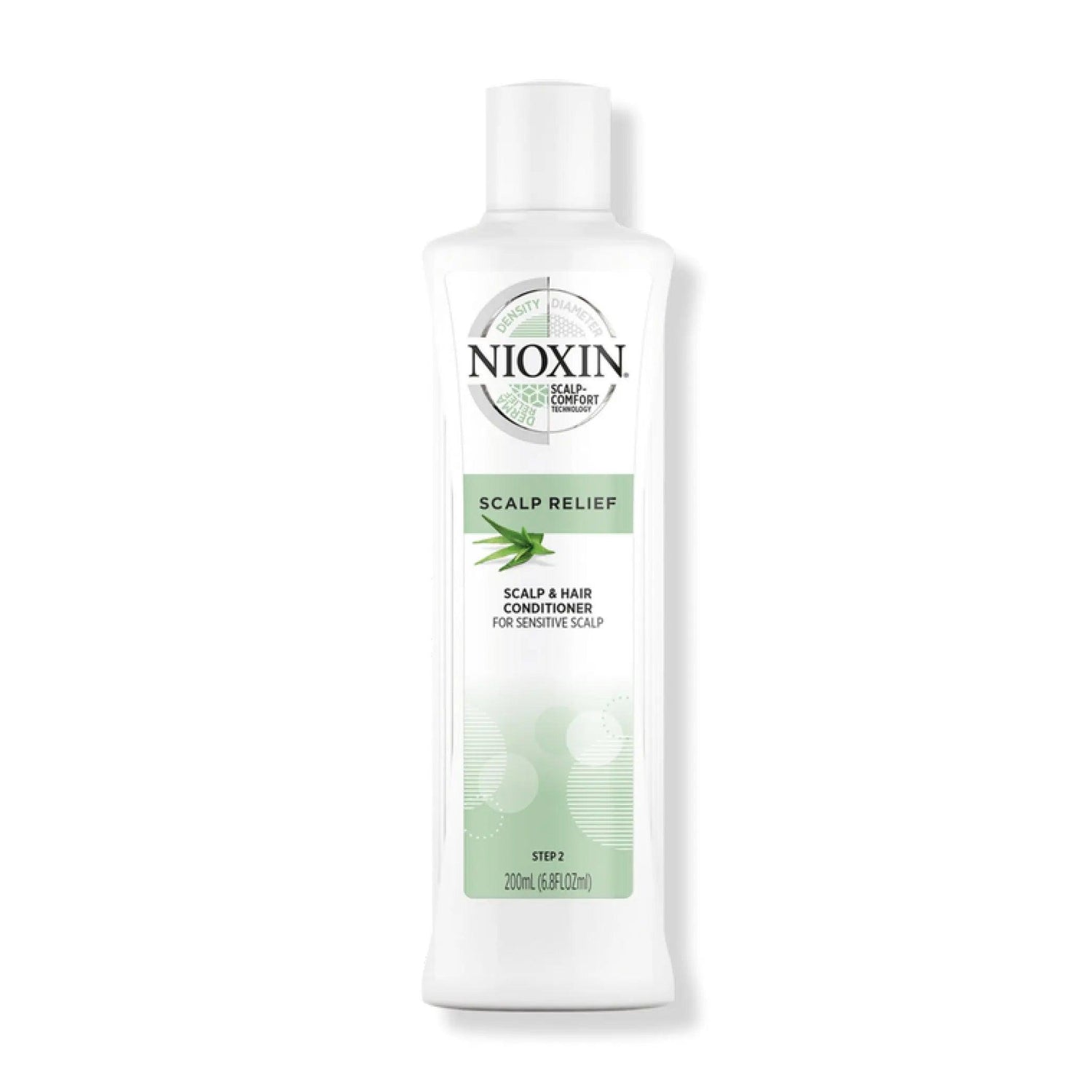 Nioxin Scalp Relief Comfort Conditioner, 200ml bottle, soothing scalp care with aloe vera, free from parabens and colorants.