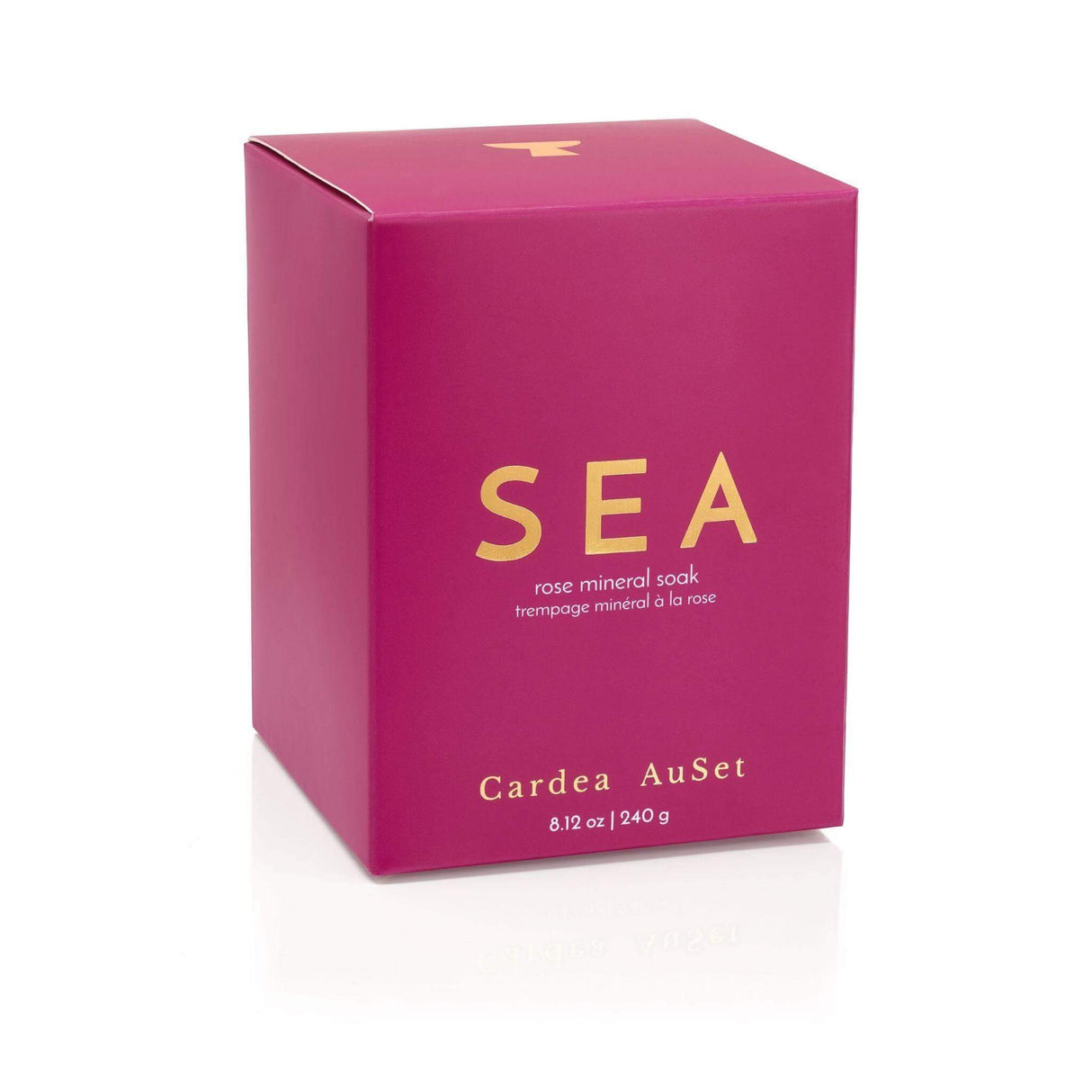 Sea Mineral Soak box packaging with Cardea AuSet branding in pink and gold colors.