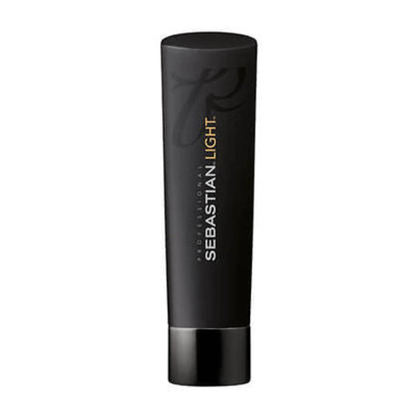 Sebastian Light Shampoo bottle for weightless shine and natural conditioning, color safe, 250ml black packaging.