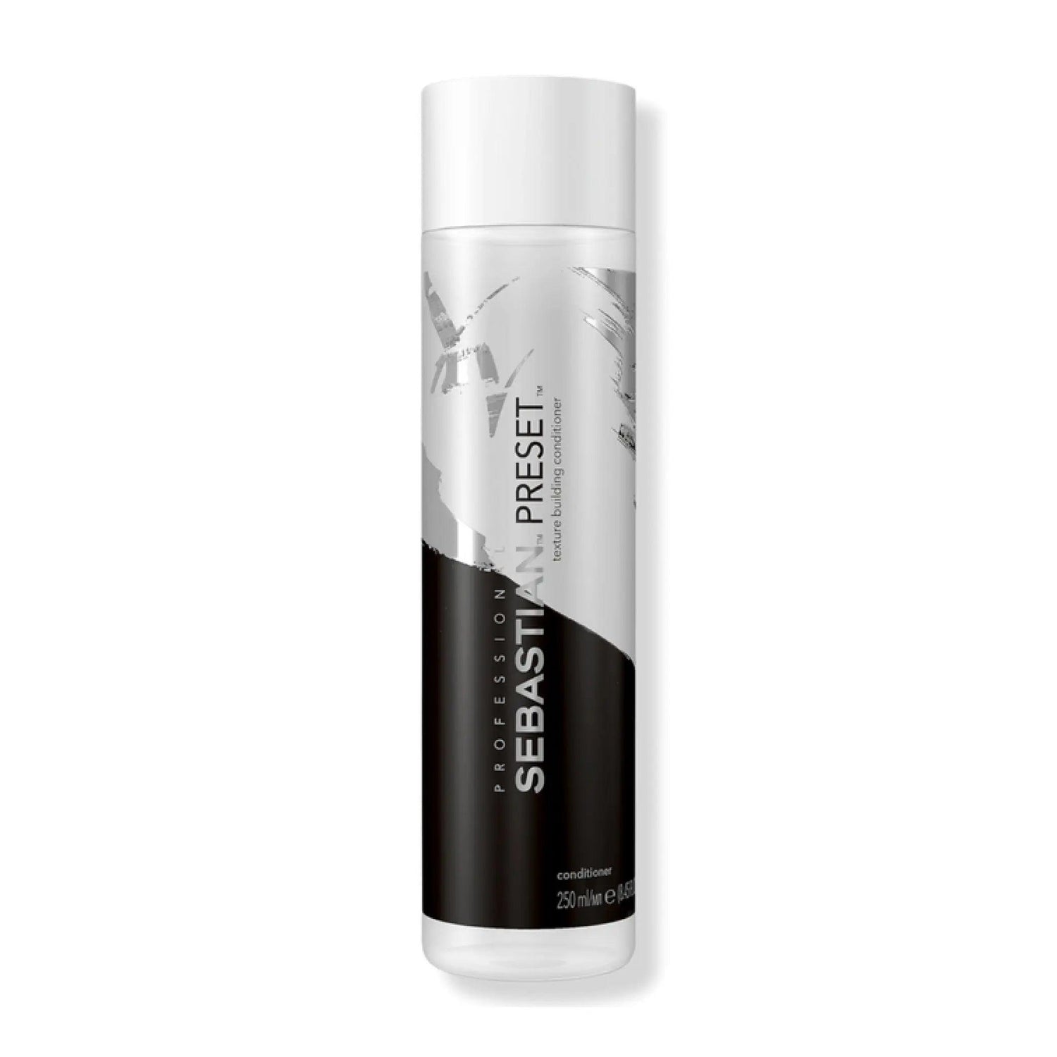 Sebastian Preset Conditioner bottle, pre-styling, grip and texture for hair, ideal primer, color-treated, frizz control, heat protection.