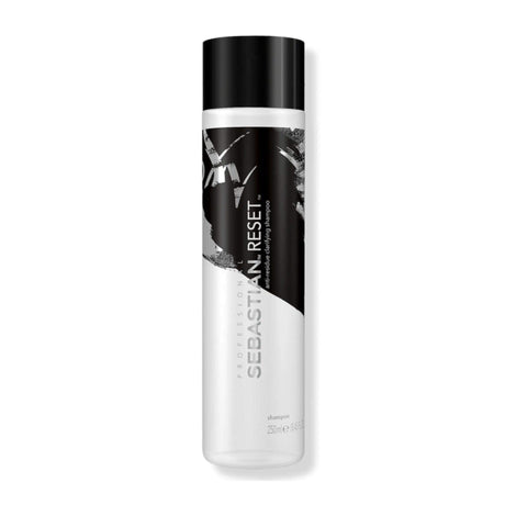 Sebastian Reset Shampoo bottle, clarifying formula for residue removal and color-treated hair care.