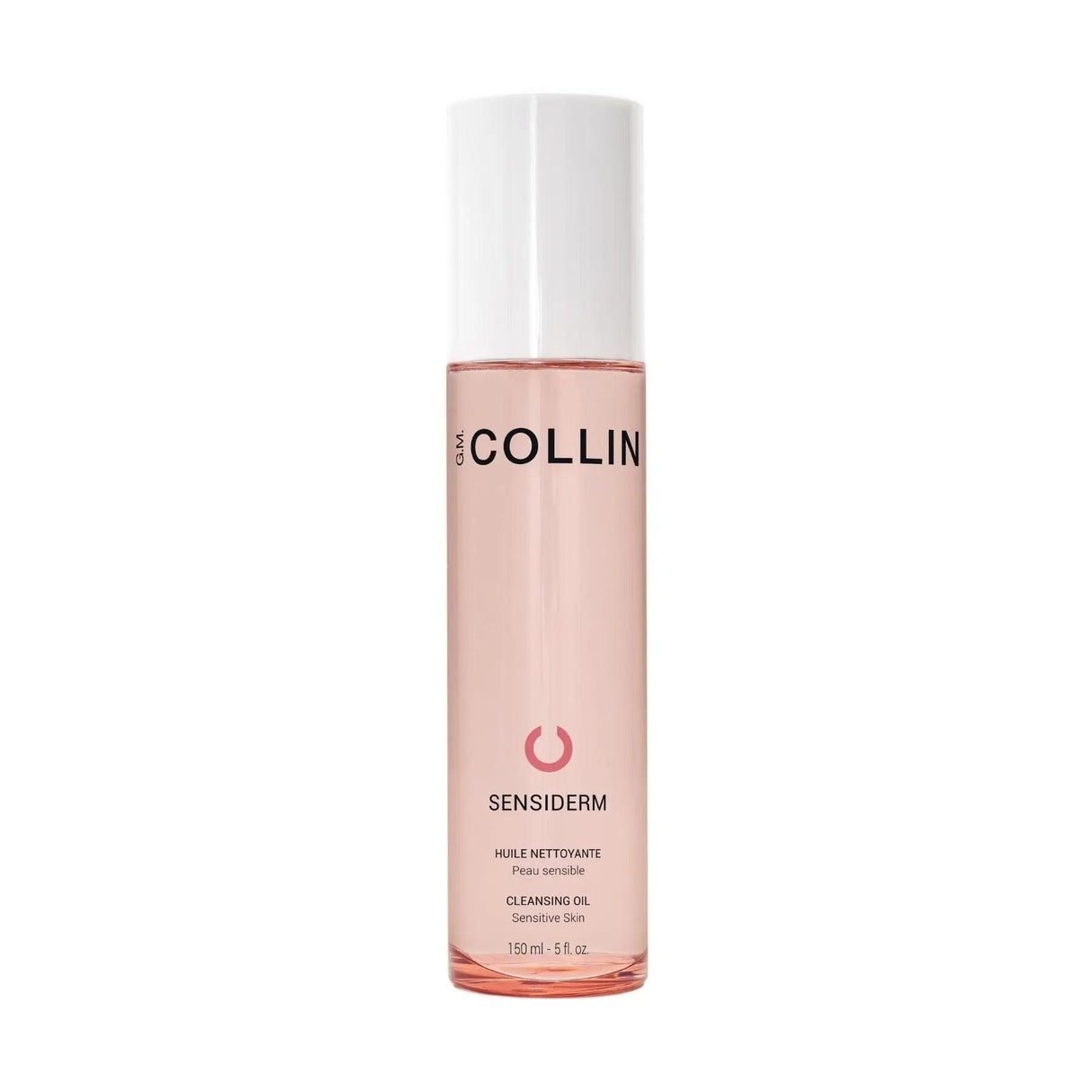 Sensiderm Cleansing Oil bottle with white cap, 150 ml size, for removing impurities and makeup, restoring skin's hydration.
