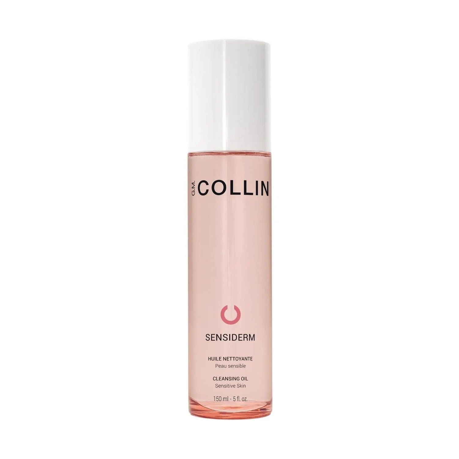 Sensiderm Cleansing Oil bottle with white cap, 150 ml size, for removing impurities and makeup, restoring skin's hydration.