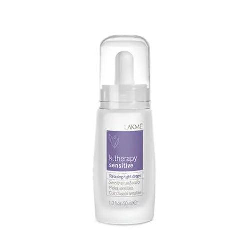 Lakme K.therapy Sensitive Night Drops bottle for soothing sensitive scalps with glacial water and calming scent.