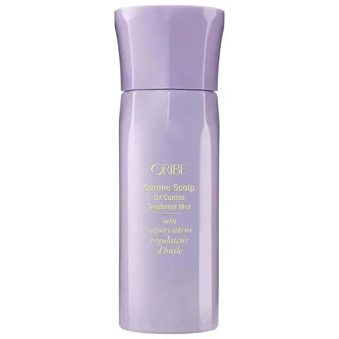 Oribe Serene Scalp Oil Control Treatment Mist bottle for managing excess oil on scalp, suitable for all hair types and textures.