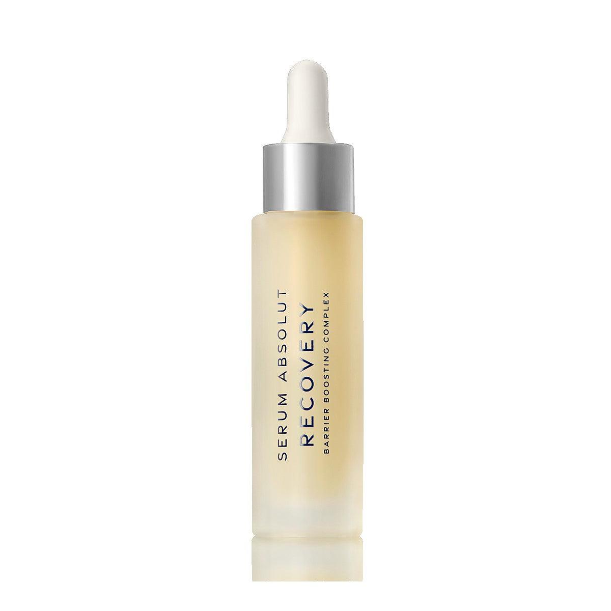 Image of Serum Absolut Recovery in a dropper bottle, designed to soothe skin discomfort and enhance color control and protection.