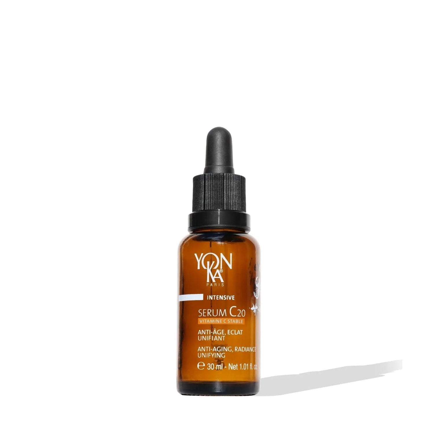 Bottle of Yon-Ka Intensive Serum C20, an anti-aging vitamin C oleo-serum with organic apricot and sweet orange oils.