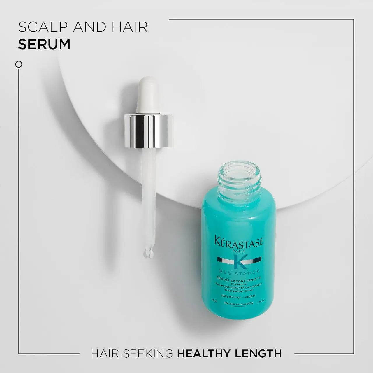 Kérastase Serum Extentioniste bottle and dropper, promoting healthy hair growth and reduced breakage for all hair types.