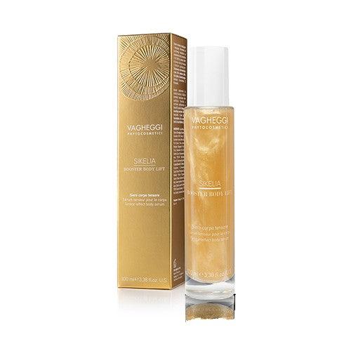 Sérum Tenseur Pour Le Corp Sikelia bottle and packaging with invigorating modeling effect for firming sagging skin.