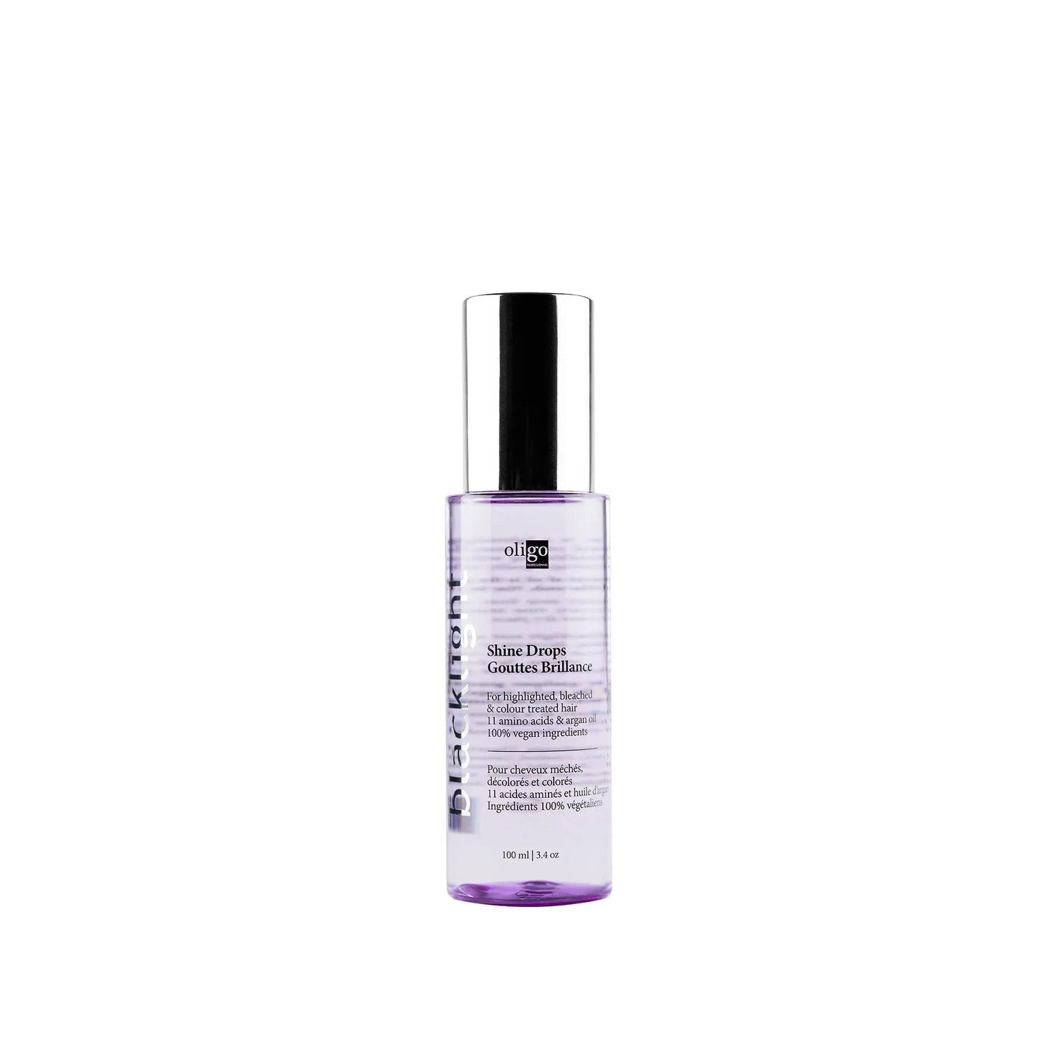 Blacklight Shine Drops lightweight oil for highlighted hair, enhances shine, conditions with argan oil, 100% vegan formula